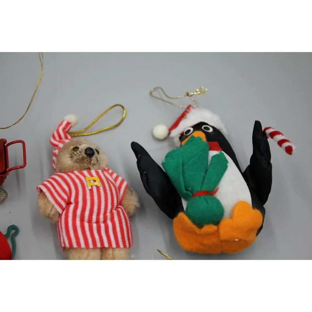 Vintage Teddy Bear MCM Christmas Decor Lot Of 10 Raincoat Penguin Pajamas Bows